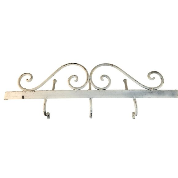 Vintage Distressed White Iron Coat and Hat Hanger 3 Hook Cottage Victorian Style - Picture 2 of 8